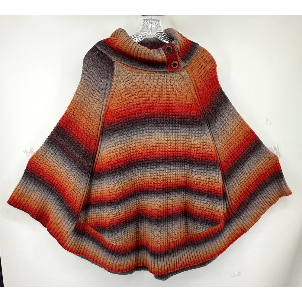 Democracy Women 1X Poncho Sweater Ombre Stripe Cowl Neck Button Boho Western - Picture 2 of 6